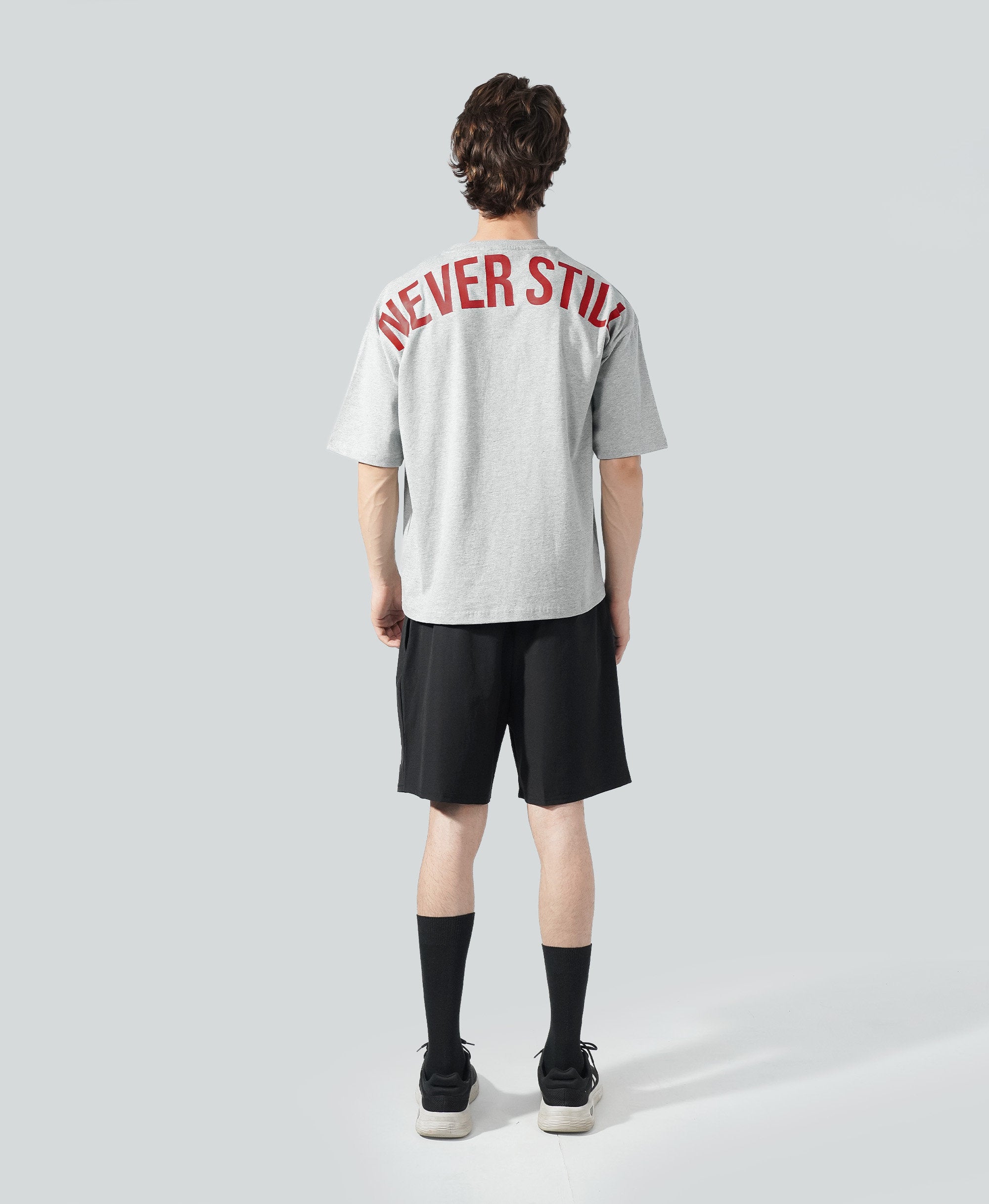 Never Still Oversized Tee - Cloud Grey / Oxblood