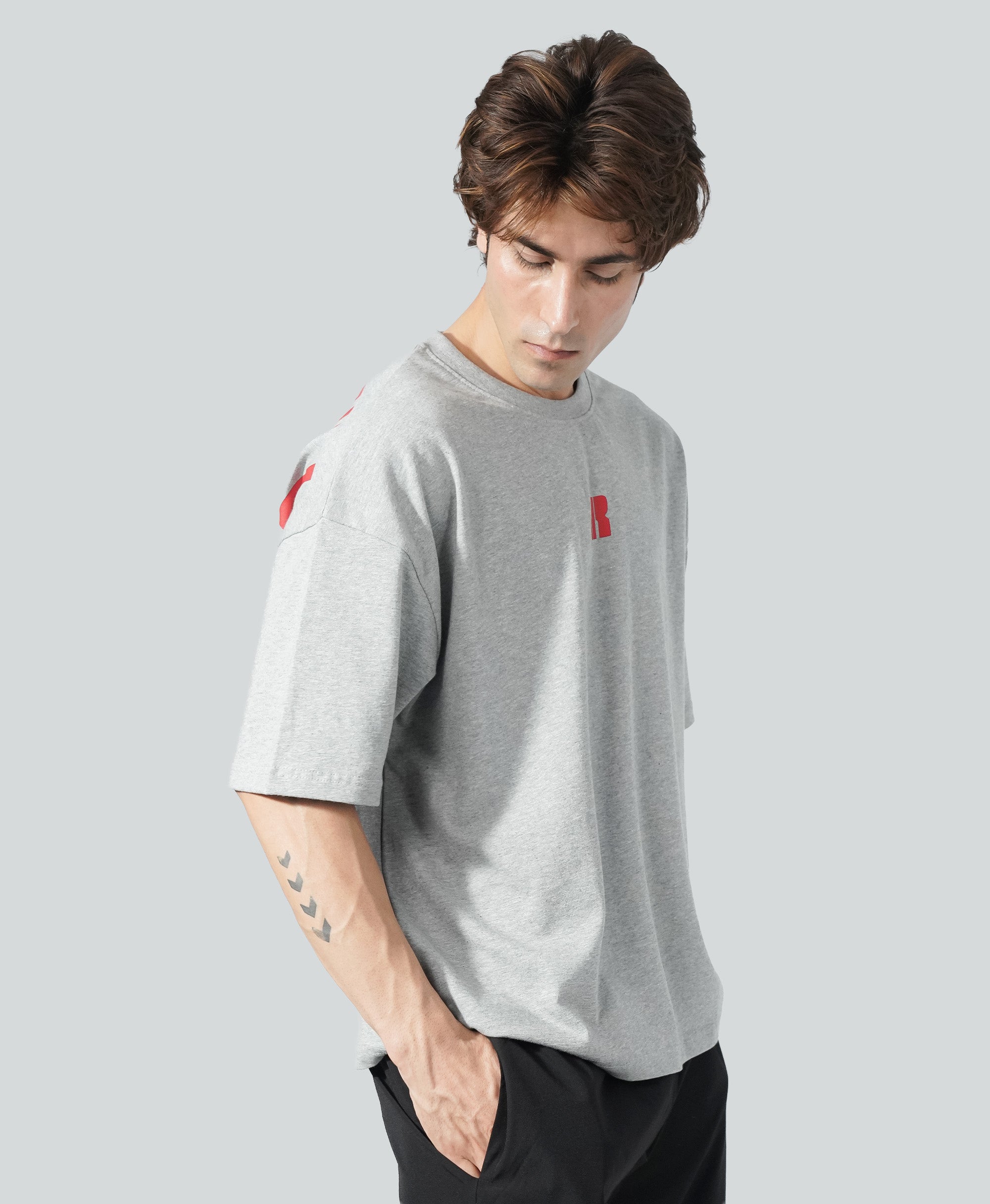 Never Still Oversized Tee - Cloud Grey / Oxblood