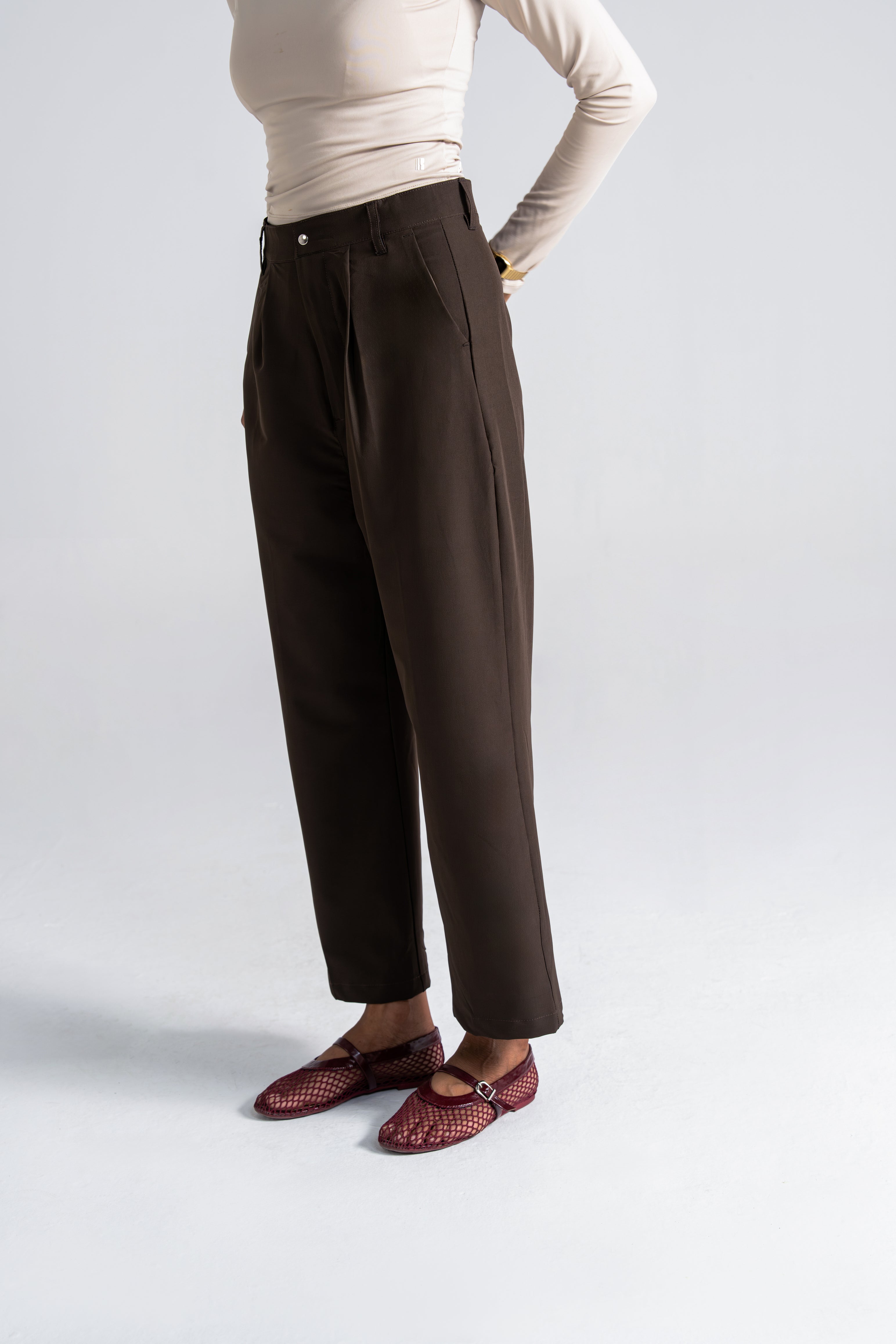 Studio Pleated Pant - Mocha Brown