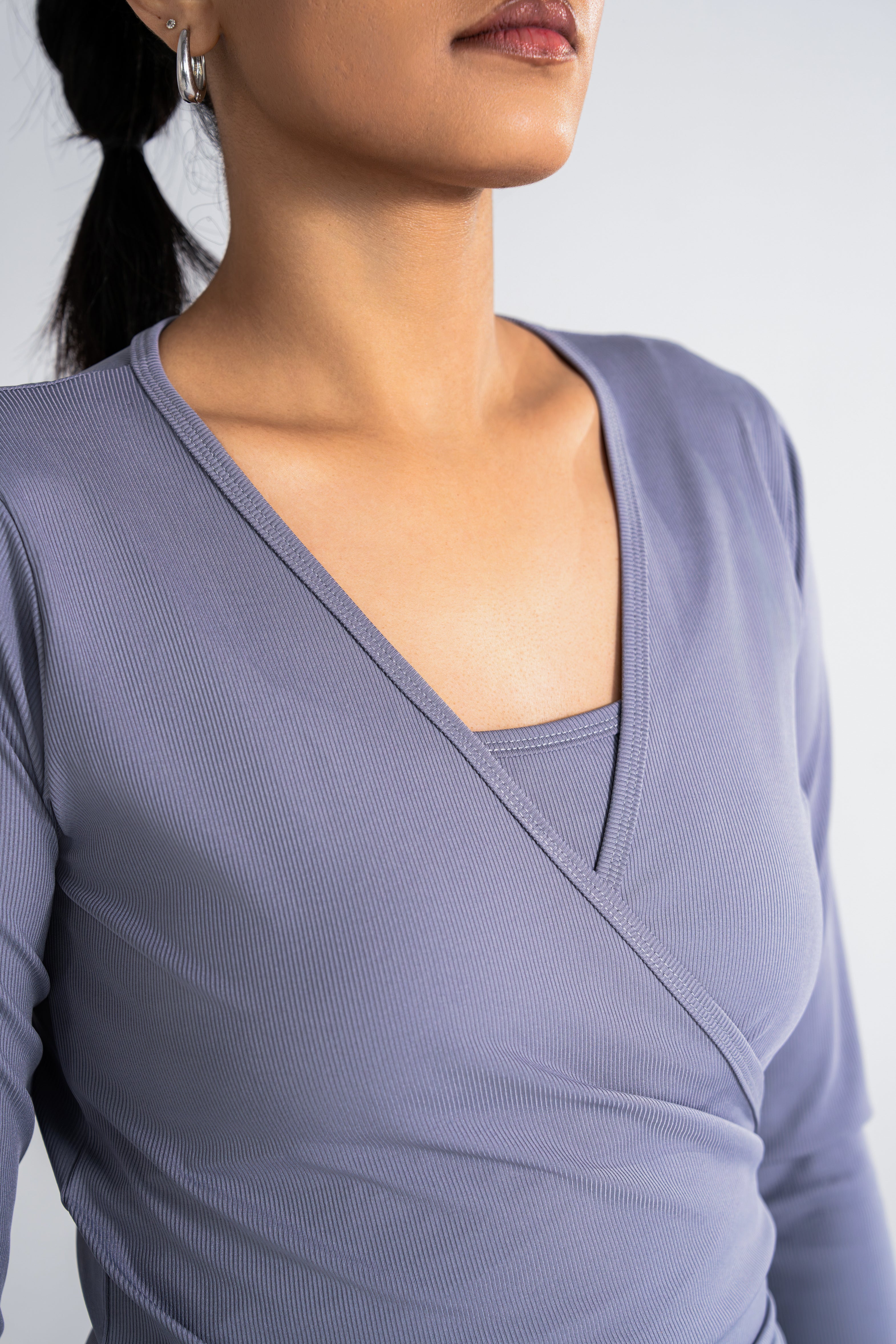Studio Ribbed Pilates Top - Dusk Grey