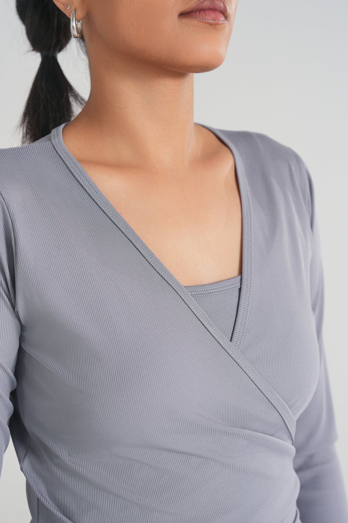 Rawan Studio Ribbed Pilates Top in Dusk Grey - Women's Ribbed Pilates Top