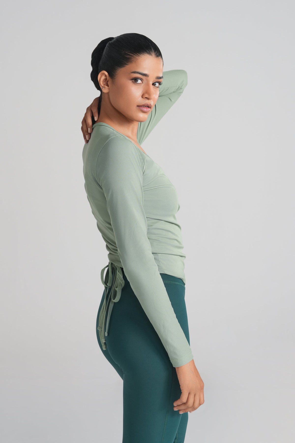 Rawan Studio Ribbed Pilates Top in Sage Green - Women's Ribbed Pilates Top