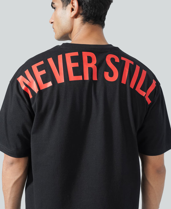Never Still Oversized Tee - Black / Rawan Red