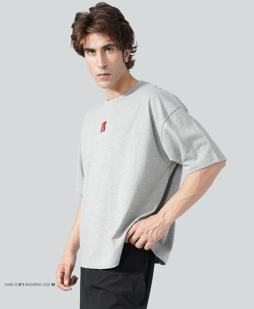 Never Still Oversized Tee - Cloud Grey / Oxblood