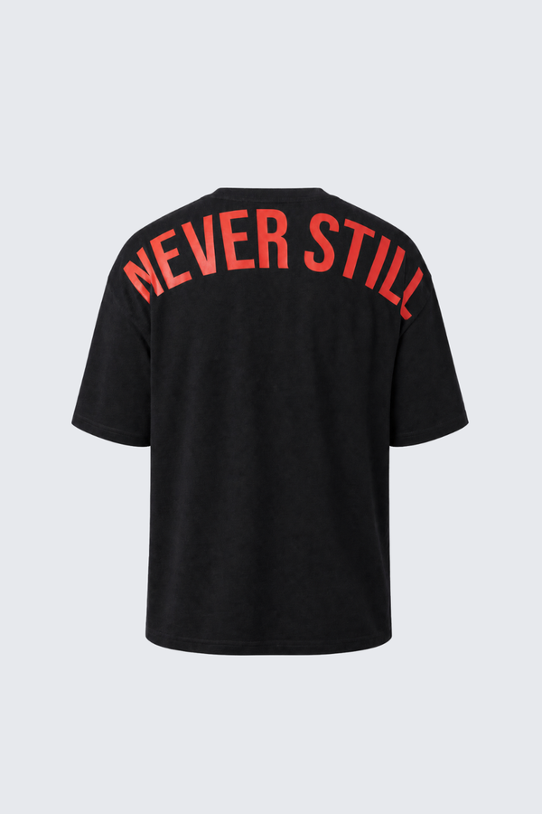 Never Still Oversized Tee - Black / Rawan Red