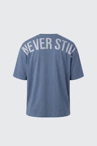 Never Still Oversized Tee - Slate Blue / Silver