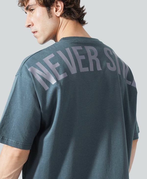 Never Still Oversized Tee - Slate Blue / Silver