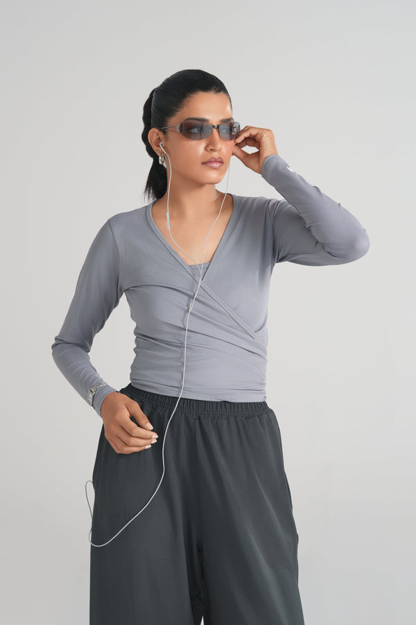 Studio Ribbed Pilates Top - Dusk Grey