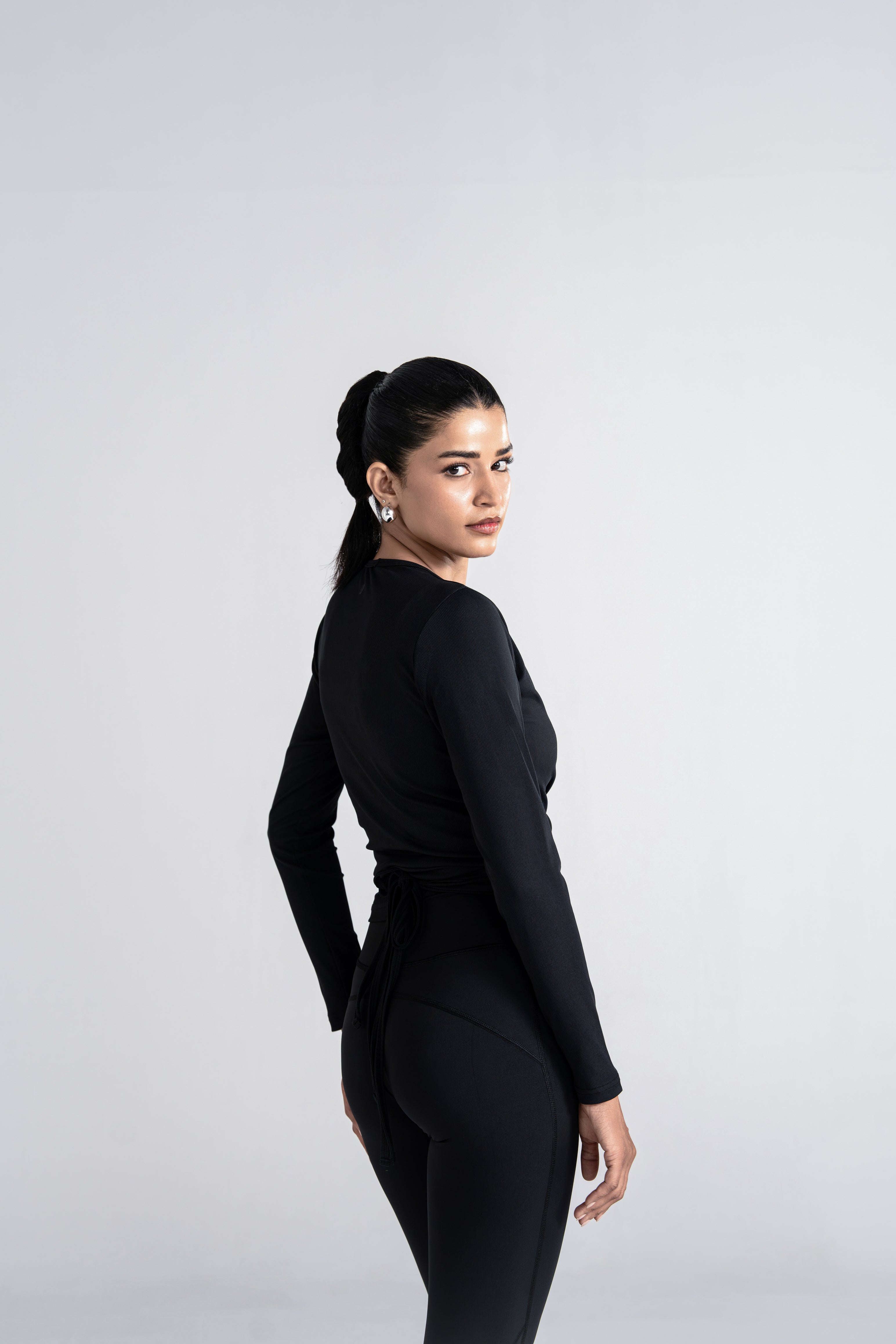 Studio Ribbed Pilates Top - Jet Black