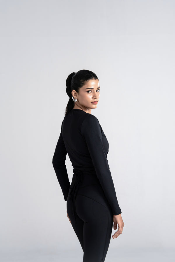 Studio Ribbed Pilates Top - Jet Black