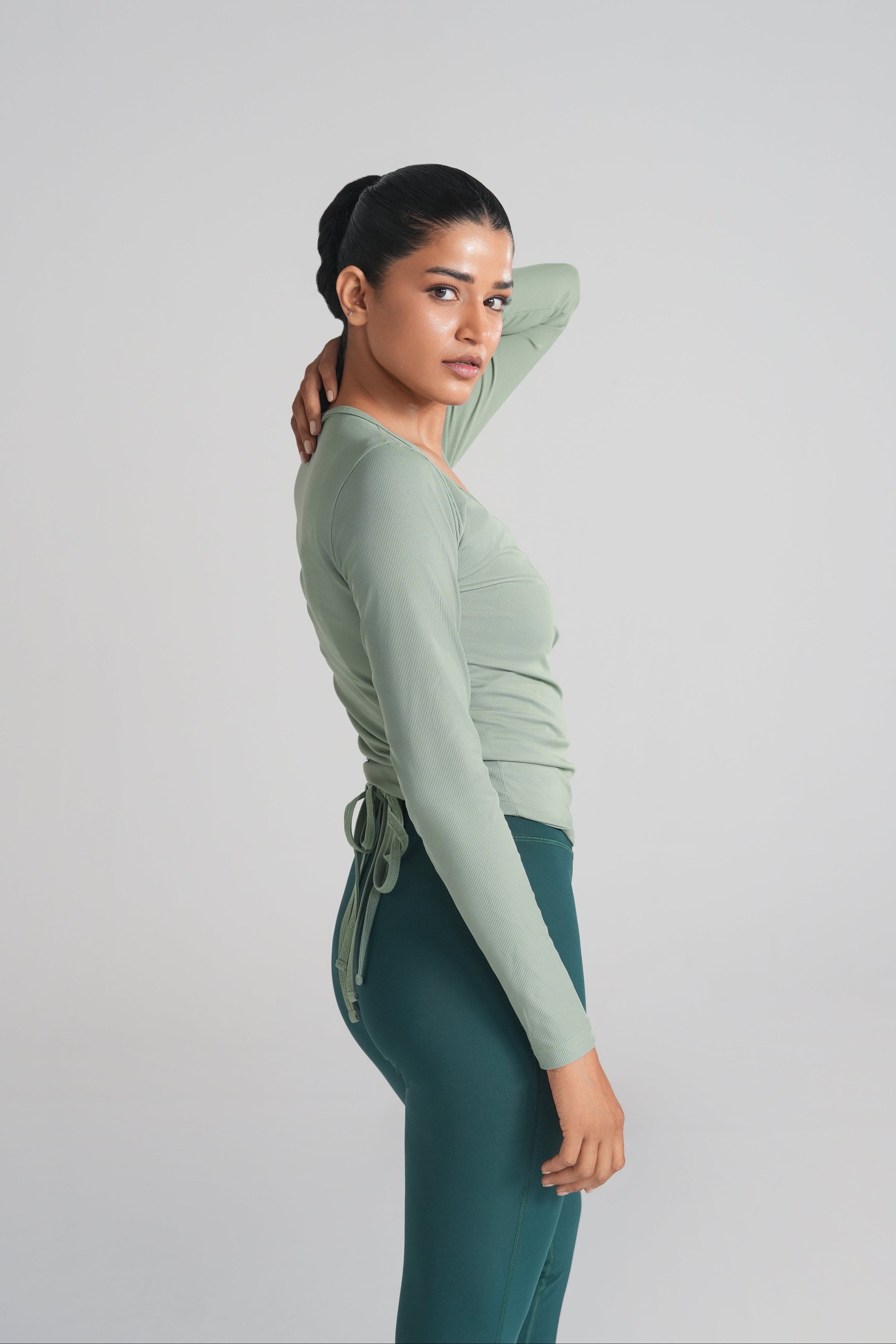 Studio Ribbed Pilates Top - Sage Green