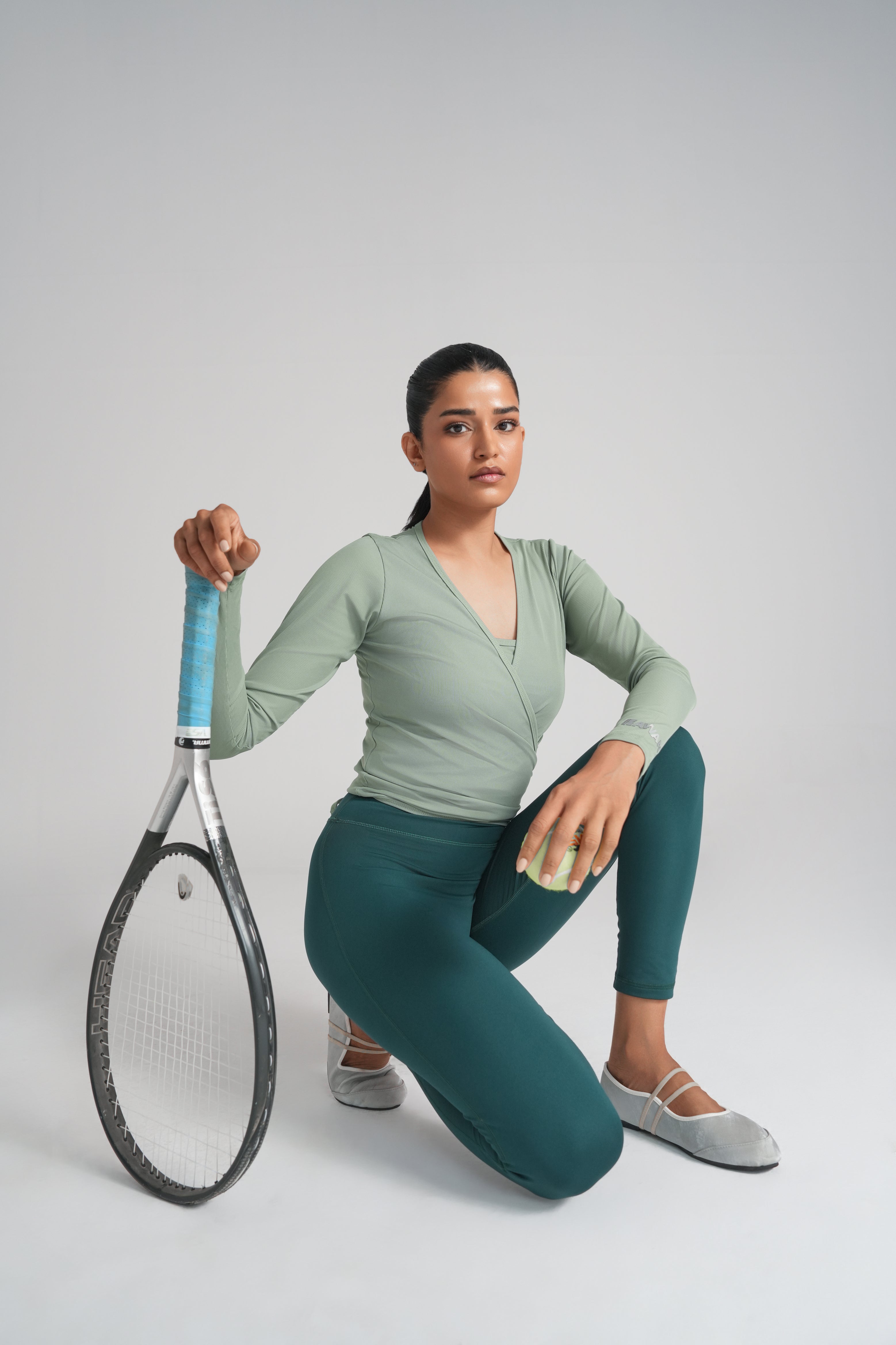 Studio Ribbed Pilates Top - Sage Green
