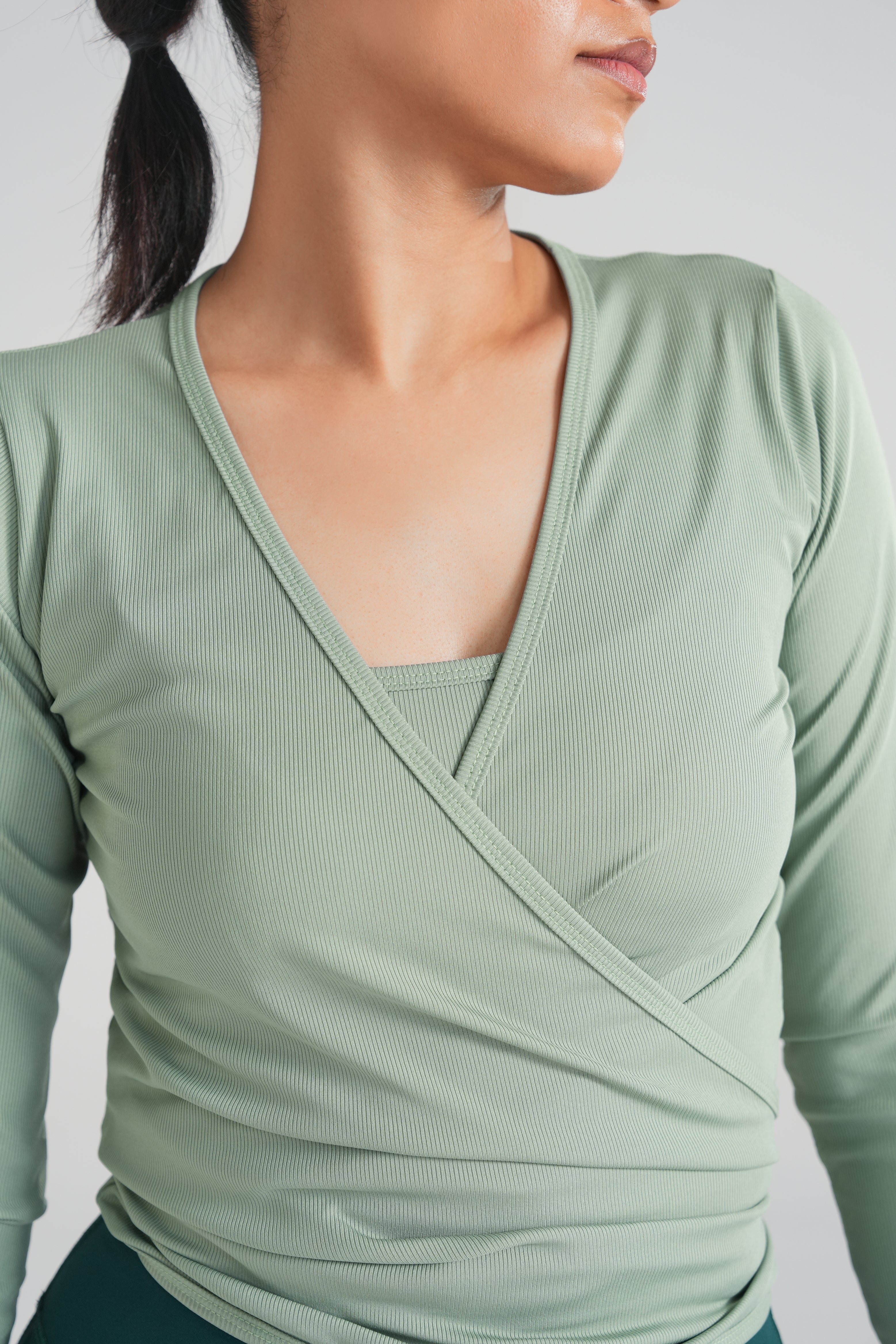 Studio Ribbed Pilates Top - Sage Green