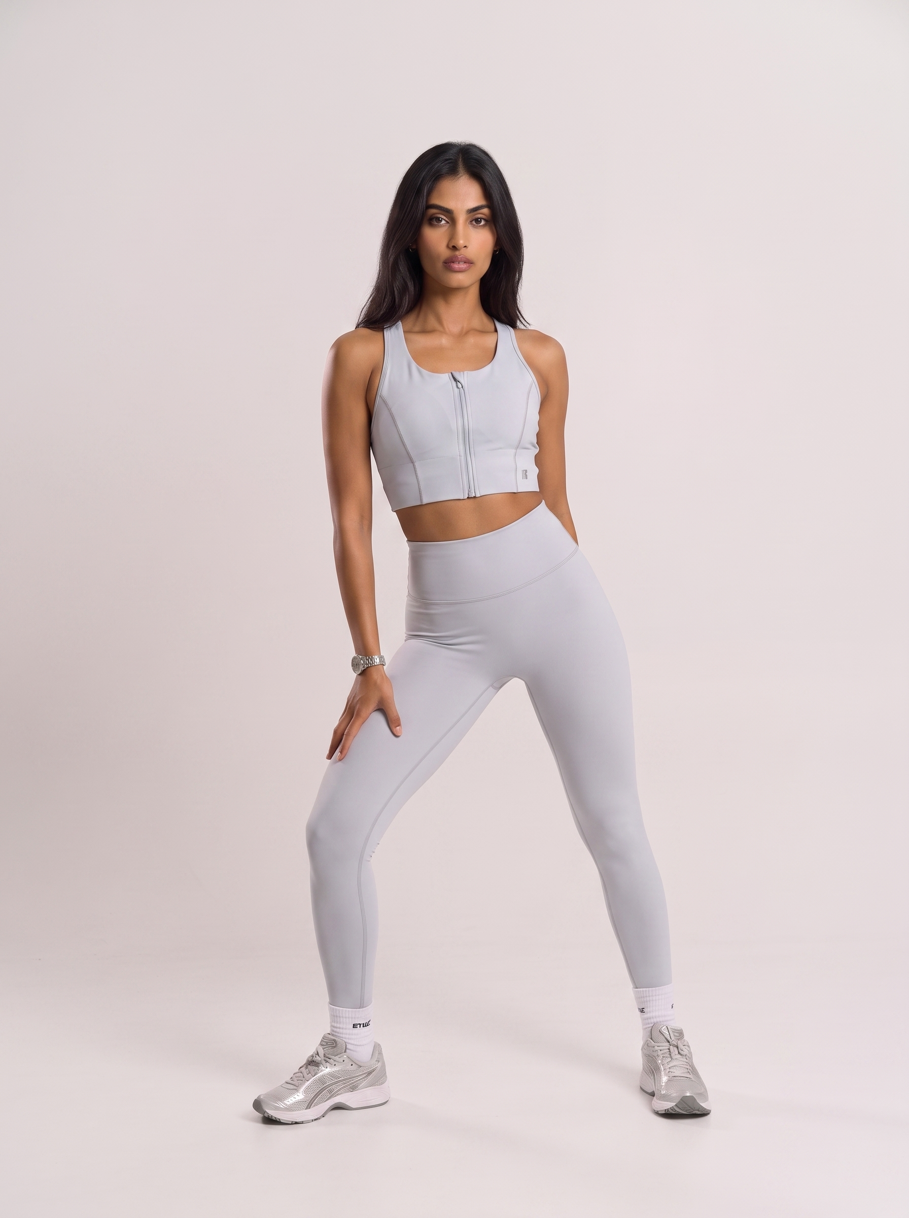 Zip-Up Sports Bra - Cloud Grey