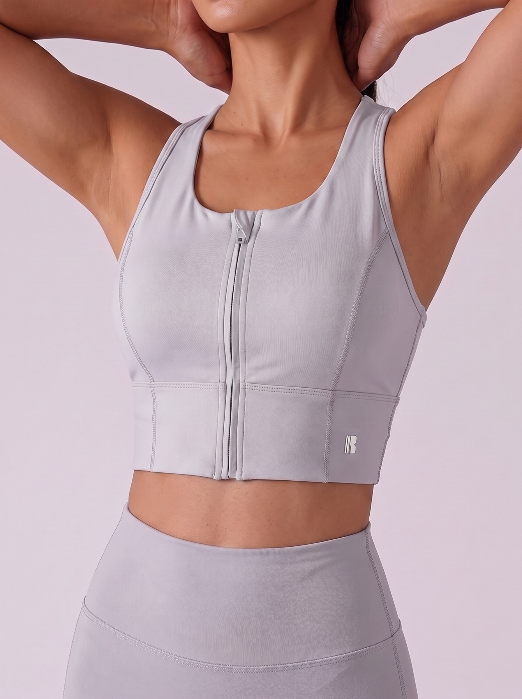 Zip-Up Sports Bra - Cloud Grey